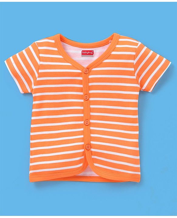 Babyhug 100% Cotton Half Sleeves Vests Stripes & Panda Print Pack of 3 - Turquoise Orange & White