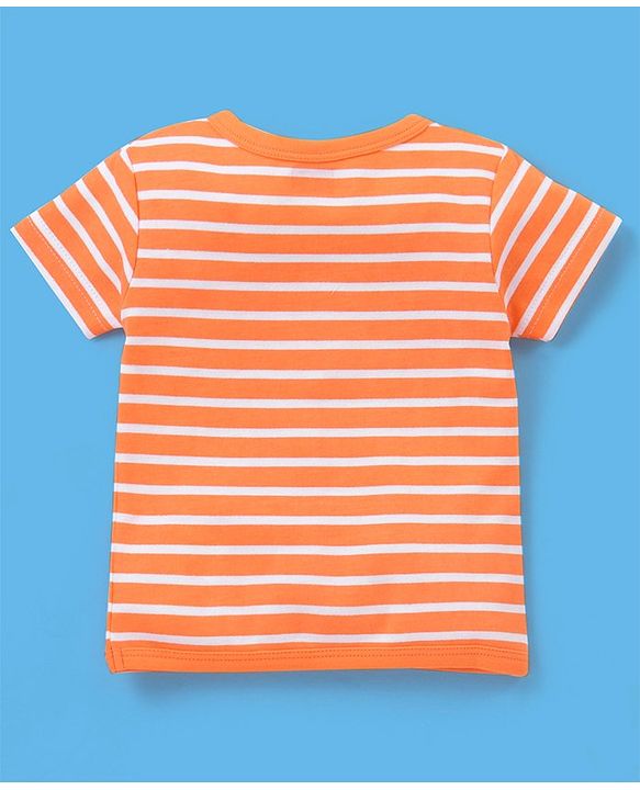 Babyhug 100% Cotton Half Sleeves Vests Stripes & Panda Print Pack of 3 - Turquoise Orange & White