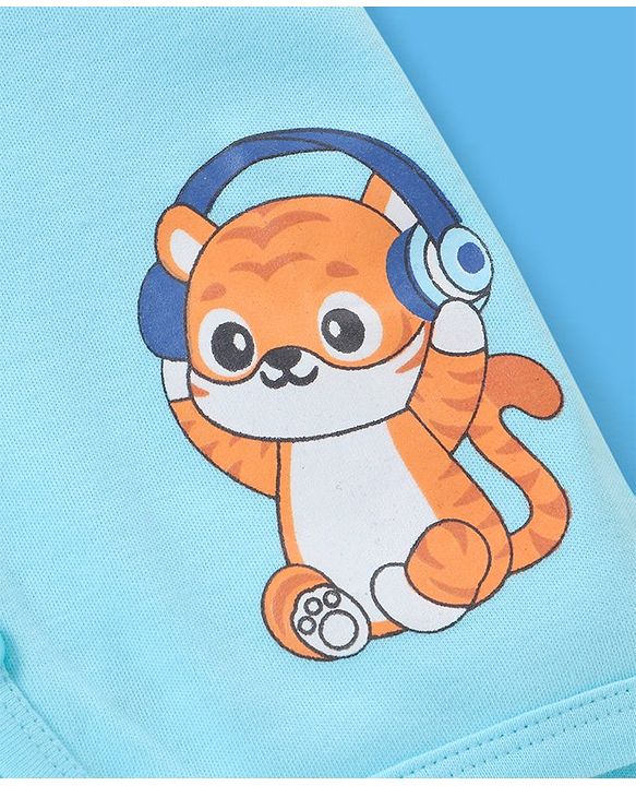 Babyhug 100% Cotton Half Sleeves Vests Stripes & Panda Print Pack of 3 - Turquoise Orange & White