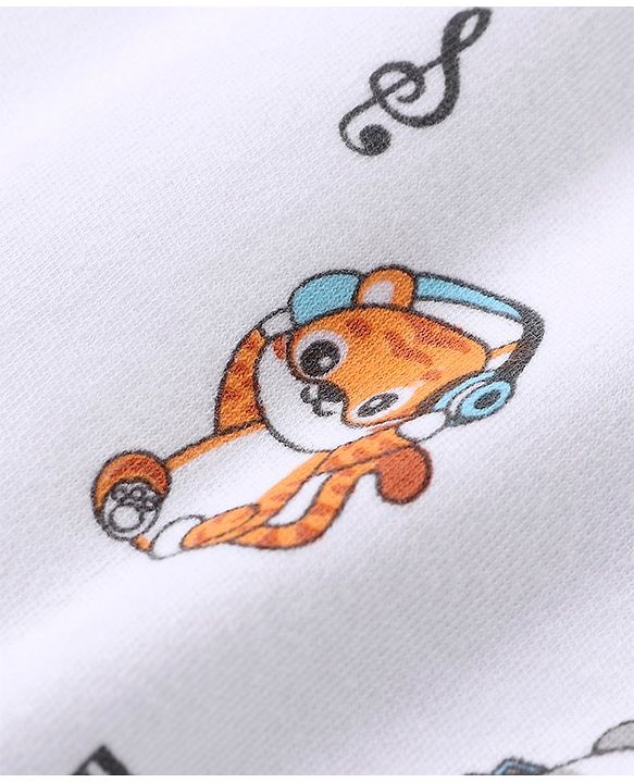 Babyhug 100% Cotton Half Sleeves Vests Stripes & Panda Print Pack of 3 - Turquoise Orange & White