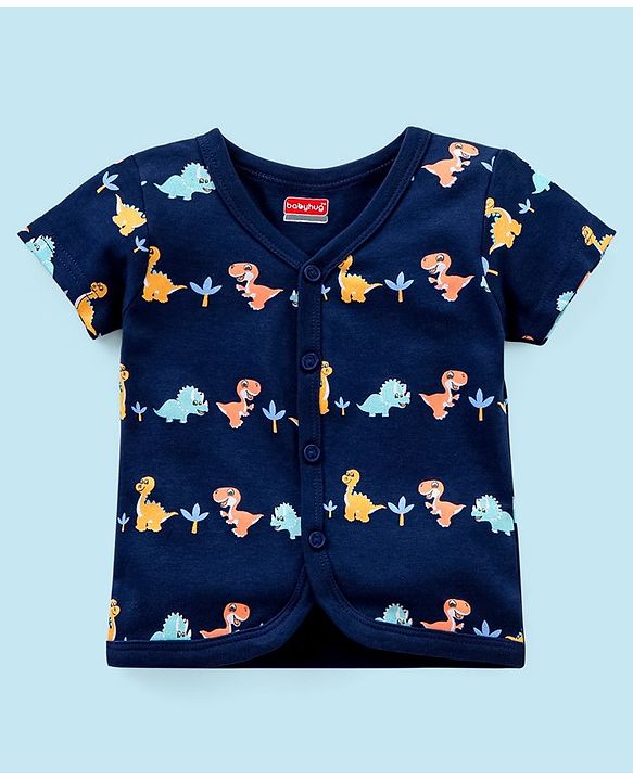 Babyhug 100% Cotton Knit Half Sleeves Set of Vests Dino Print Pack of 3 - Multicolor