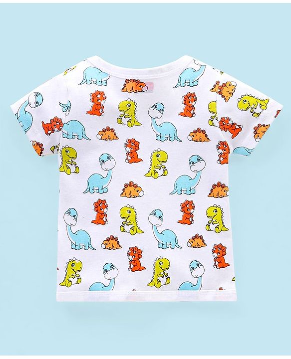 Babyhug 100% Cotton Knit Half Sleeves Set of Vests Dino Print Pack of 3 - Multicolor