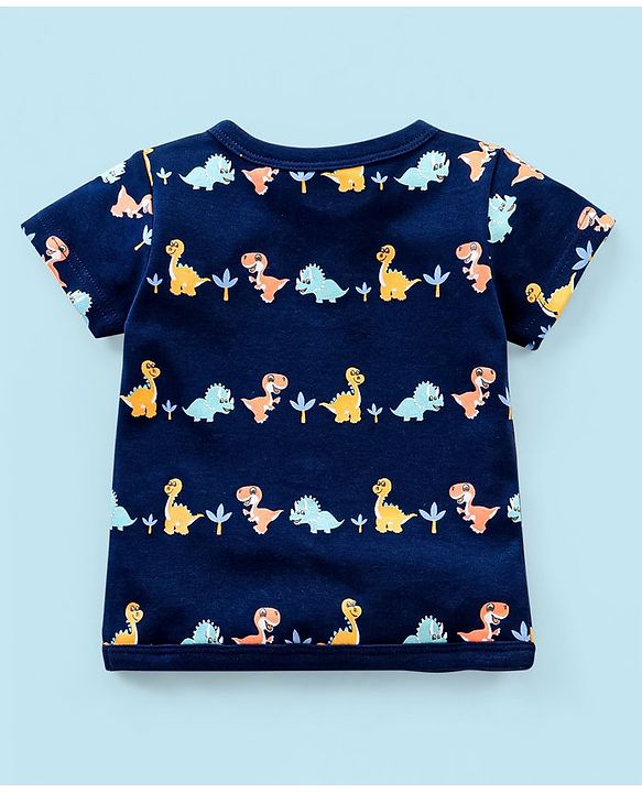 Babyhug 100% Cotton Knit Half Sleeves Set of Vests Dino Print Pack of 3 - Multicolor