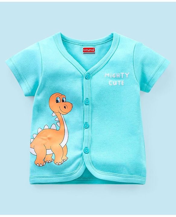 Babyhug 100% Cotton Knit Half Sleeves Set of Vests Dino Print Pack of 3 - Multicolor