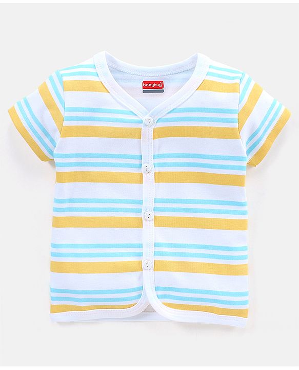 Babyhug 100% Cotton Vests Striped & Boat Print Pack of 3 - Orange Blue & White