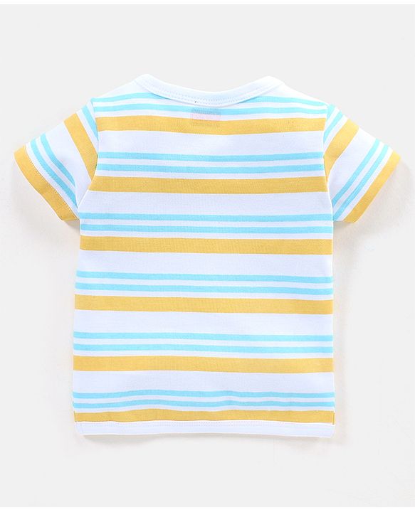 Babyhug 100% Cotton Vests Striped & Boat Print Pack of 3 - Orange Blue & White