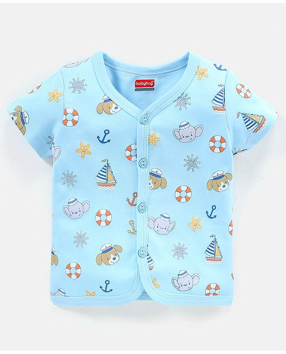 Babyhug 100% Cotton Vests Striped & Boat Print Pack of 3 - Orange Blue & White