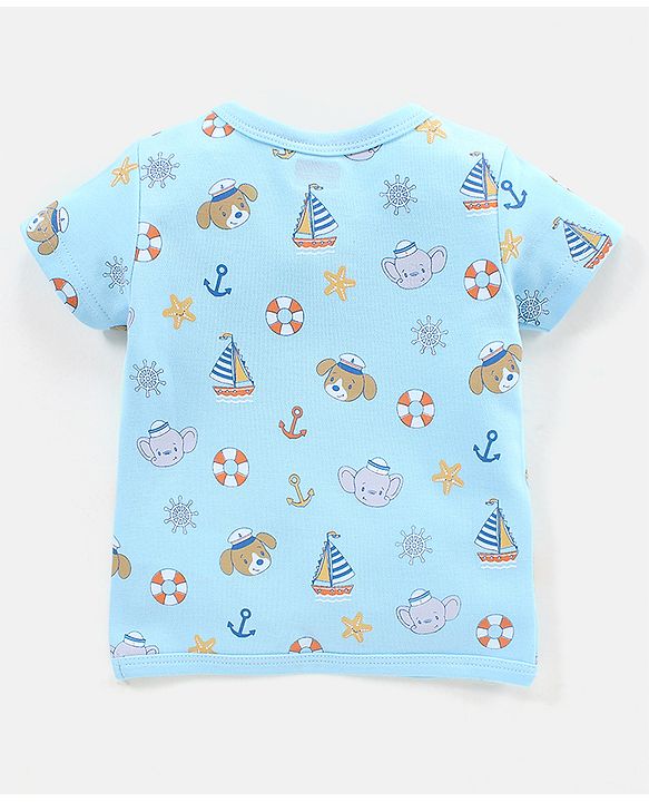Babyhug 100% Cotton Vests Striped & Boat Print Pack of 3 - Orange Blue & White