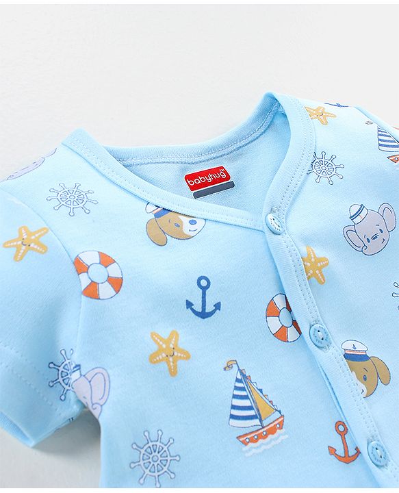 Babyhug 100% Cotton Vests Striped & Boat Print Pack of 3 - Orange Blue & White