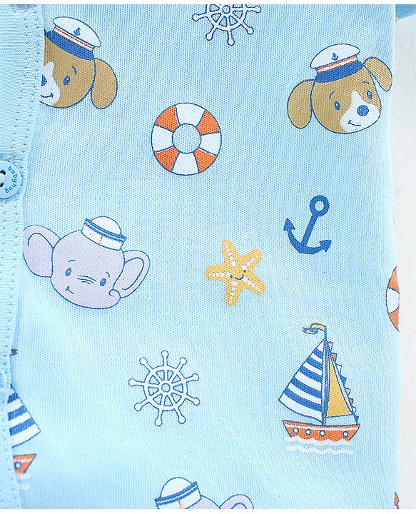 Babyhug 100% Cotton Vests Striped & Boat Print Pack of 3 - Orange Blue & White