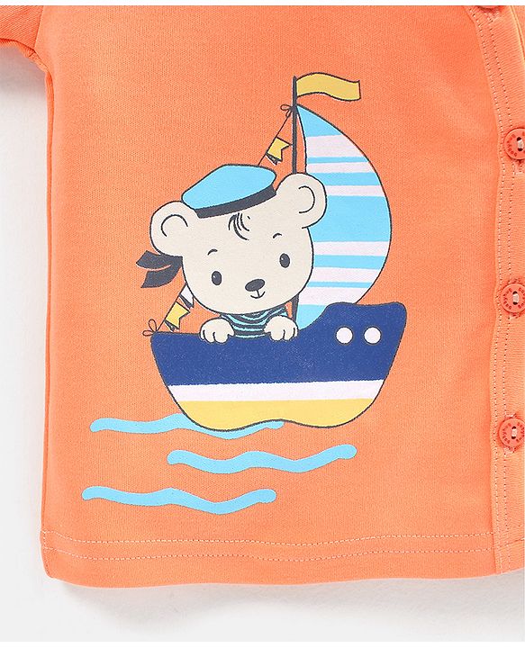 Babyhug 100% Cotton Vests Striped & Boat Print Pack of 3 - Orange Blue & White