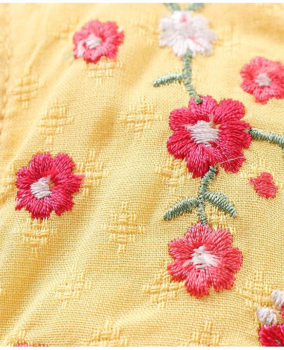 Babyhug Rayon Half Sleeves Top With Embroidery & Frill Detailing - Yellow