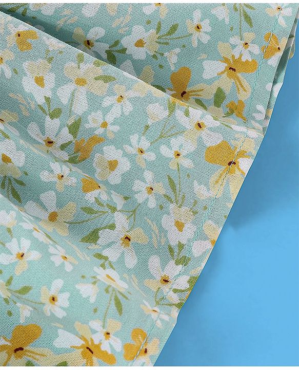 Babyhug 100% Rayon Singlet Sleeves Top With Smocking & Corsage Detailing Floral Print - Mint