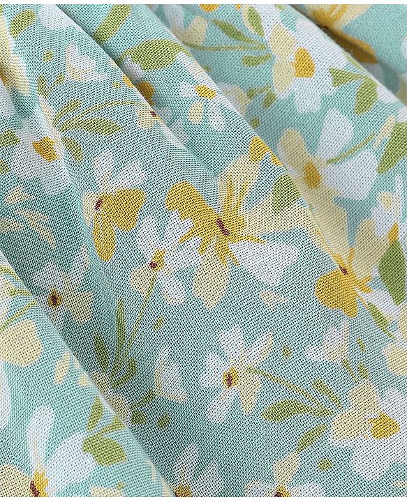 Babyhug 100% Rayon Singlet Sleeves Top With Smocking & Corsage Detailing Floral Print - Mint