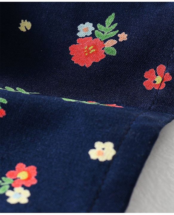 Babyhug Woven Rayon Sleeveless Crop Top With Bow Detailing Floral Print- NavyBlue