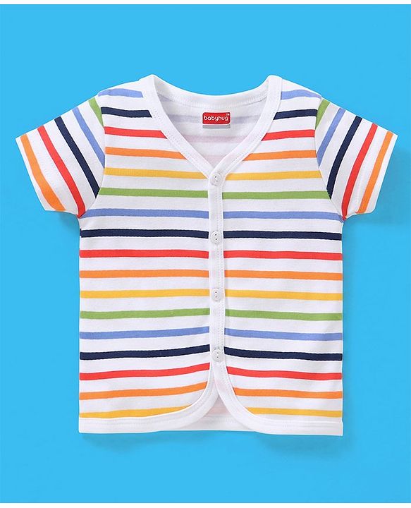 Babyhug 100% Cotton Vests Striped & Cars Print Pack of 3 - Red Grey & White