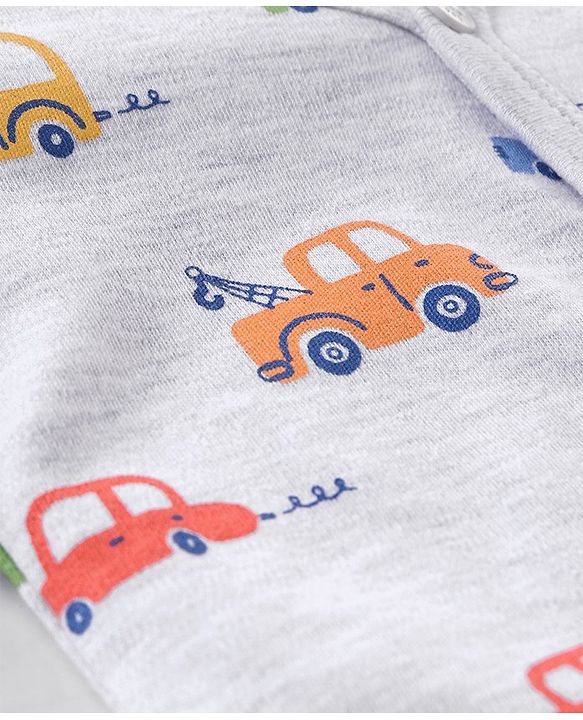 Babyhug 100% Cotton Vests Striped & Cars Print Pack of 3 - Red Grey & White