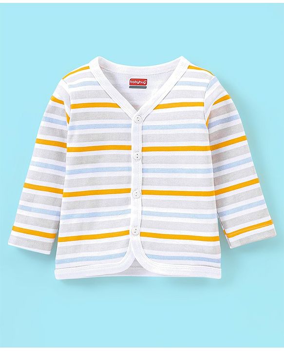 Babyhug 100% Cotton Full Sleeves Vest Stripes & Tennis Ball Print Pack Of 3- Blue & Yellow