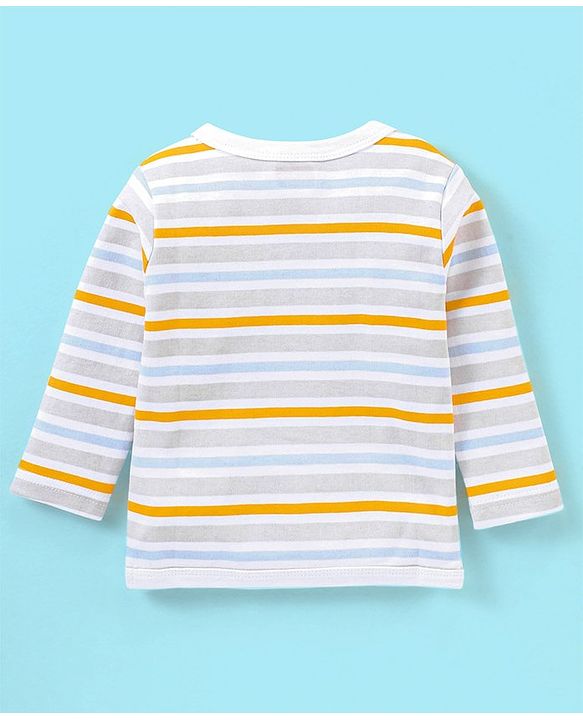 Babyhug 100% Cotton Full Sleeves Vest Stripes & Tennis Ball Print Pack Of 3- Blue & Yellow