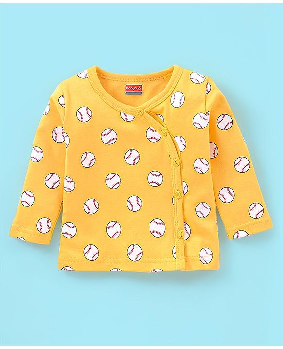 Babyhug 100% Cotton Full Sleeves Vest Stripes & Tennis Ball Print Pack Of 3- Blue & Yellow