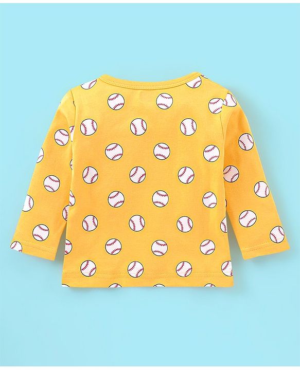 Babyhug 100% Cotton Full Sleeves Vest Stripes & Tennis Ball Print Pack Of 3- Blue & Yellow