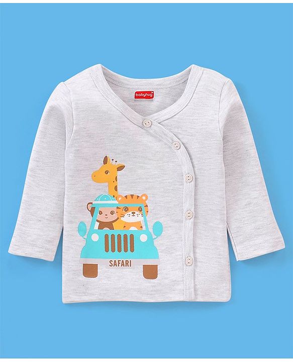 Babyhug 100% Cotton Full Sleeves Vests Striped & Lion Print Pack of 3 - Yellow Grey & Green