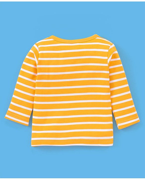 Babyhug 100% Cotton Full Sleeves Vests Striped & Lion Print Pack of 3 - Yellow Grey & Green