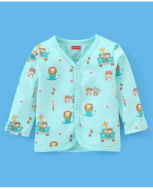 Babyhug 100% Cotton Full Sleeves Vests Striped & Lion Print Pack of 3 - Yellow Grey & Green