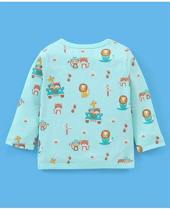 Babyhug 100% Cotton Full Sleeves Vests Striped & Lion Print Pack of 3 - Yellow Grey & Green
