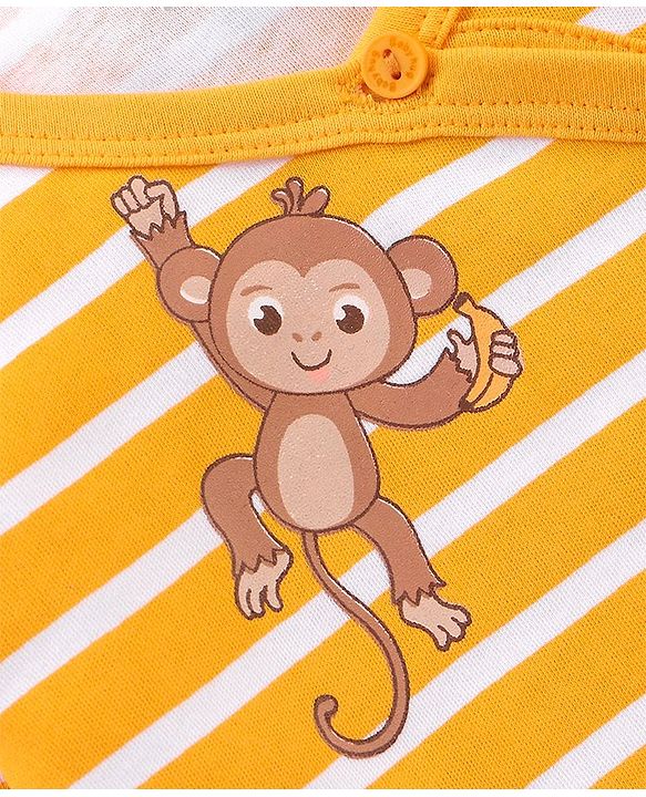 Babyhug 100% Cotton Full Sleeves Vests Striped & Lion Print Pack of 3 - Yellow Grey & Green