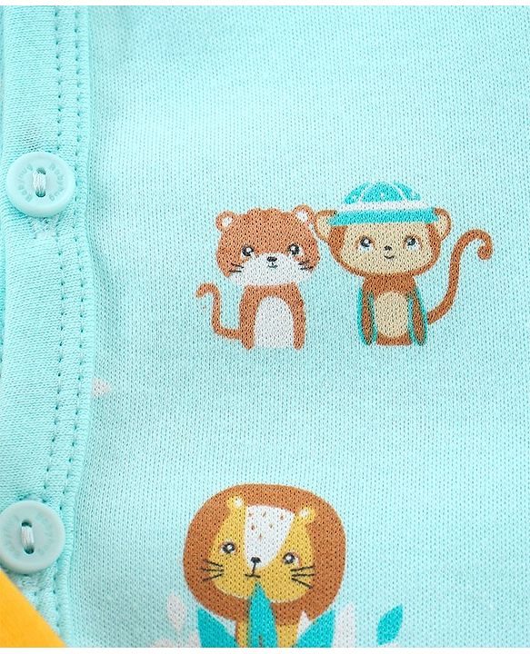 Babyhug 100% Cotton Full Sleeves Vests Striped & Lion Print Pack of 3 - Yellow Grey & Green