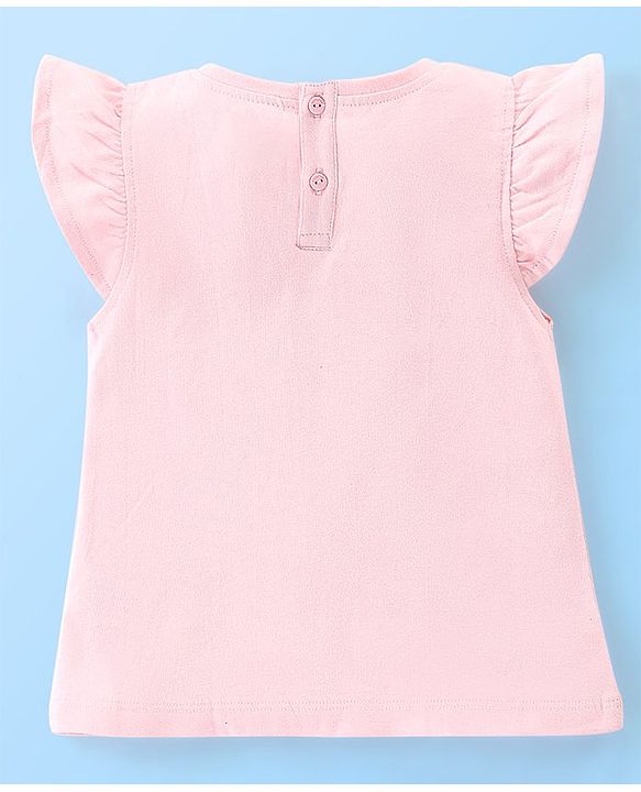 Babyhug 100% Cotton Half Sleeves Tee With Fruit Graphics & Frill Detailing- Peach