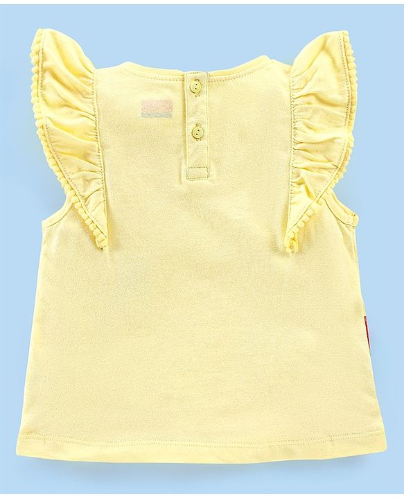 Babyhug 100% Cotton Knit Frill Sleeves Top with Ice Cream Graphics Print - Yellow