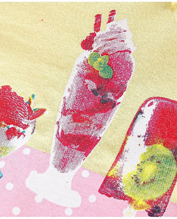 Babyhug 100% Cotton Knit Frill Sleeves Top with Ice Cream Graphics Print - Yellow