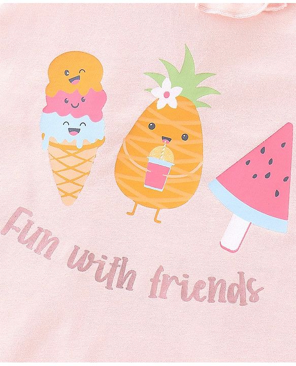 Babyhug Cotton Sleeveless Tee With HD Graphics & Frill Detailing- Pink