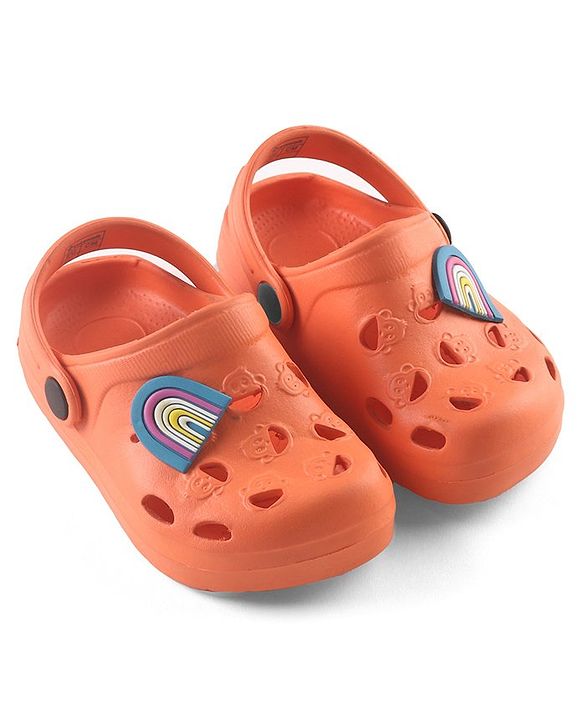 Cute Walk by Babyhug Clogs with Back Strap Rainbow Patch - Orange
