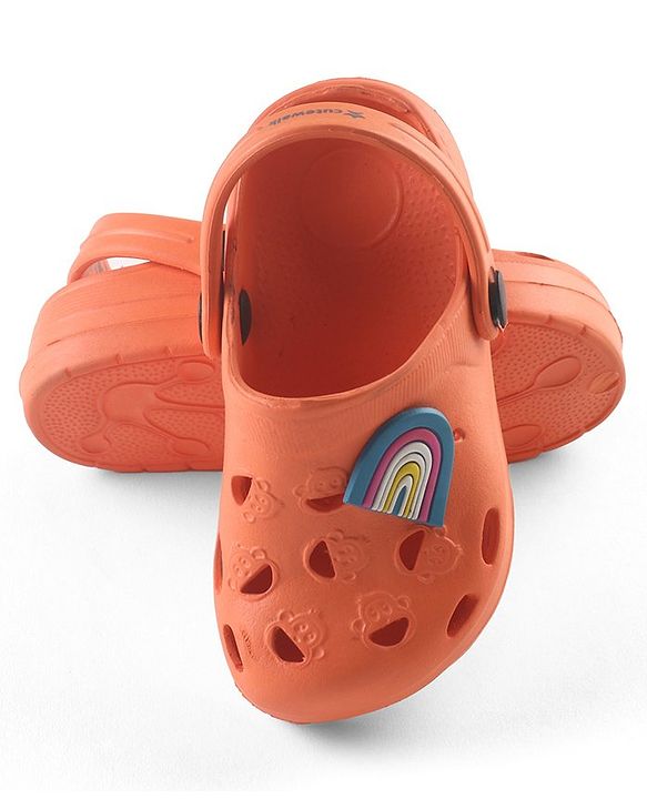 Cute Walk by Babyhug Clogs with Back Strap Rainbow Patch - Orange