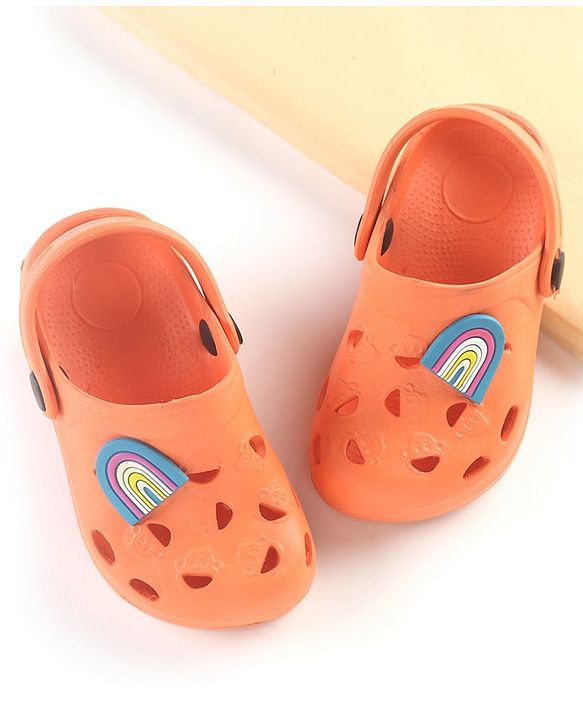 Cute Walk by Babyhug Clogs with Back Strap Rainbow Patch - Orange