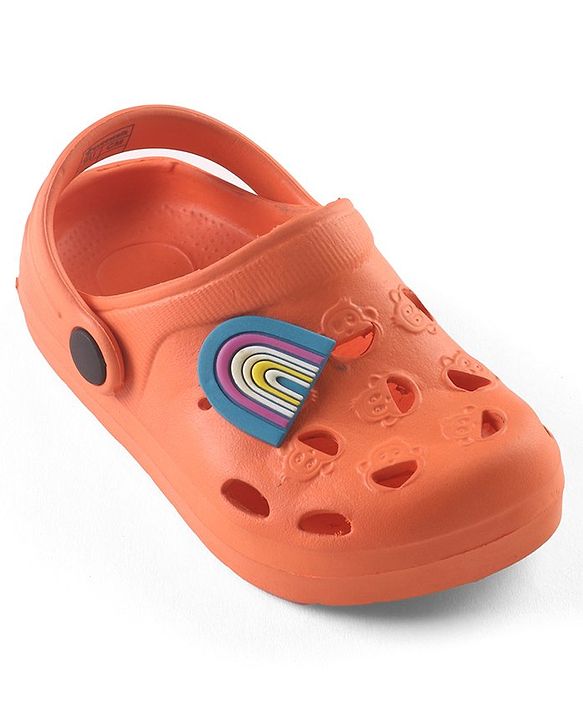 Cute Walk by Babyhug Clogs with Back Strap Rainbow Patch - Orange