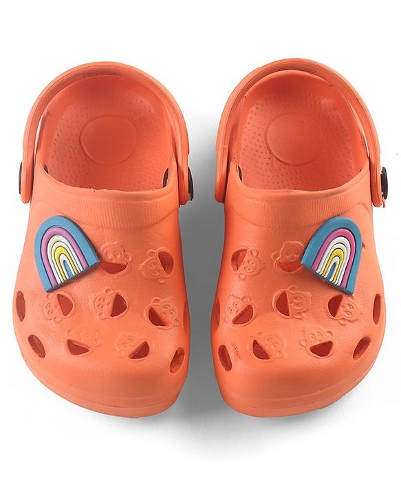 Cute Walk by Babyhug Clogs with Back Strap Rainbow Patch - Orange