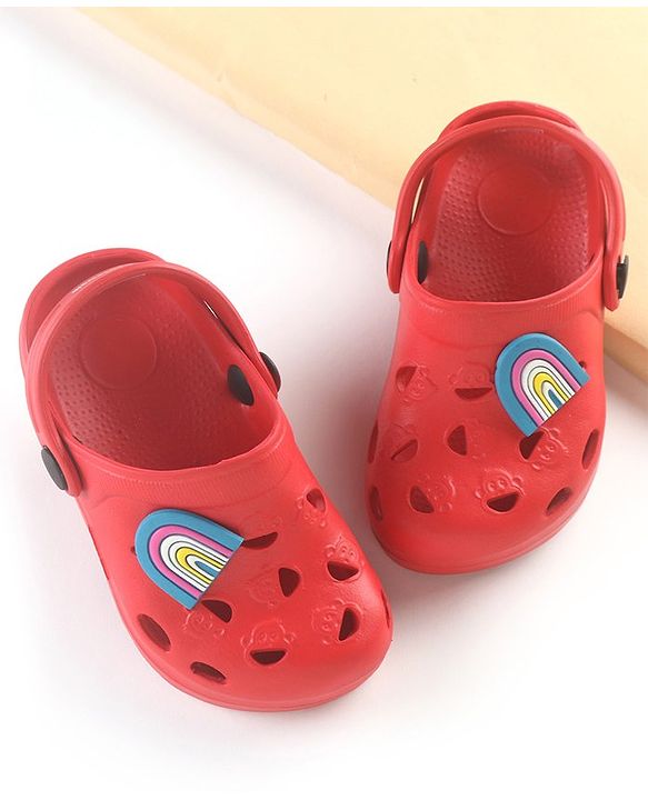 Cute Walk by Babyhug Clogs with Back Strap Rainbow Patch - Red