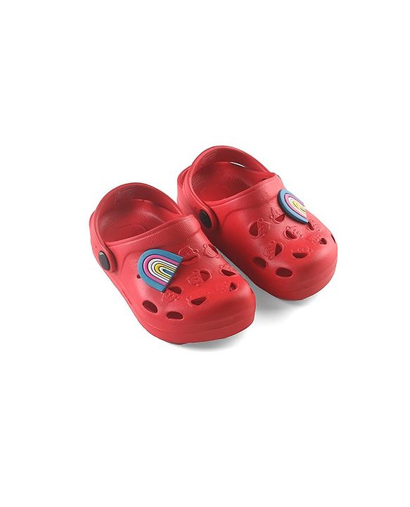Cute Walk by Babyhug Clogs with Back Strap Rainbow Patch - Red