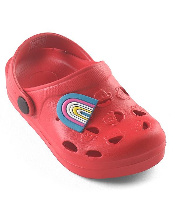 Cute Walk by Babyhug Clogs with Back Strap Rainbow Patch - Red