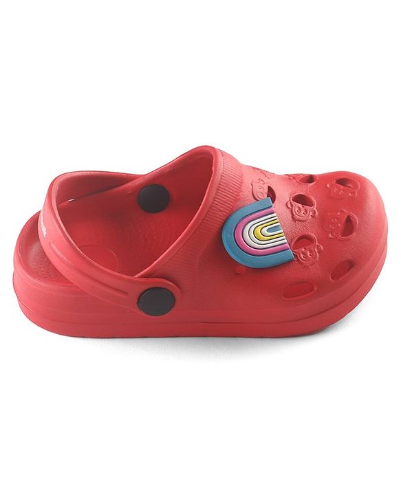 Cute Walk by Babyhug Clogs with Back Strap Rainbow Patch - Red