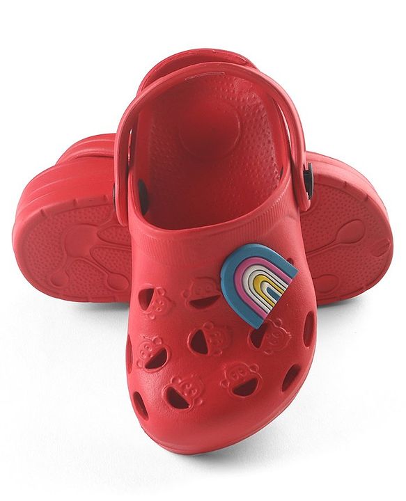 Cute Walk by Babyhug Clogs with Back Strap Rainbow Patch - Red