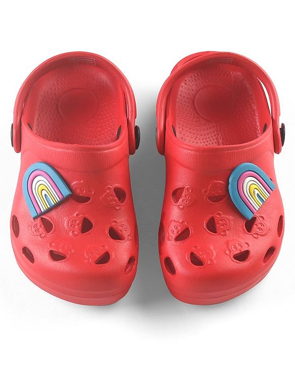 Cute Walk by Babyhug Clogs with Back Strap Rainbow Patch - Red
