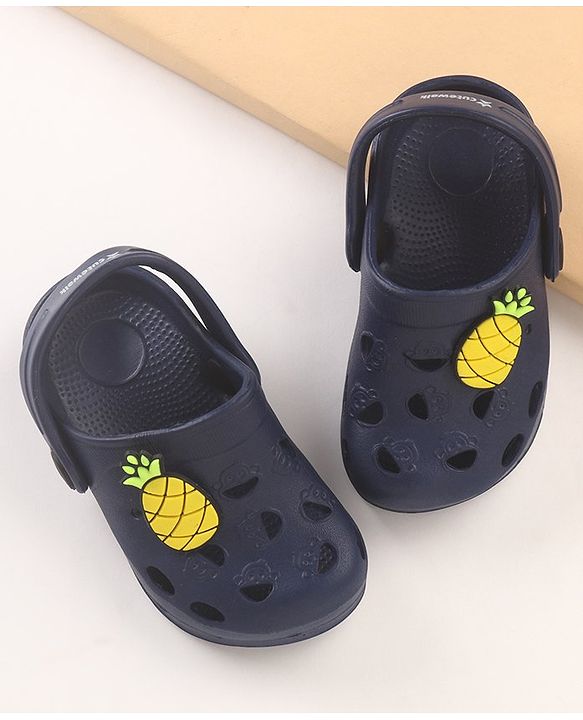 Cute Walk by Babyhug Slip On Clogs with Pineapple Applique & Back Strap Closure - Navy Blue