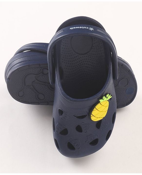 Cute Walk by Babyhug Slip On Clogs with Pineapple Applique & Back Strap Closure - Navy Blue