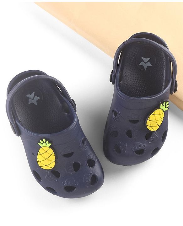 Cute Walk by Babyhug Slip On Clogs with Pineapple Applique & Back Strap Closure - Navy Blue