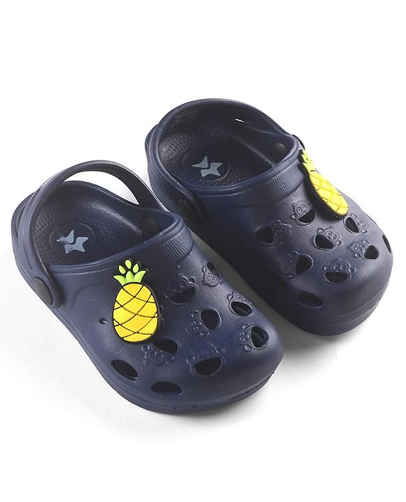 Cute Walk by Babyhug Slip On Clogs with Pineapple Applique & Back Strap Closure - Navy Blue